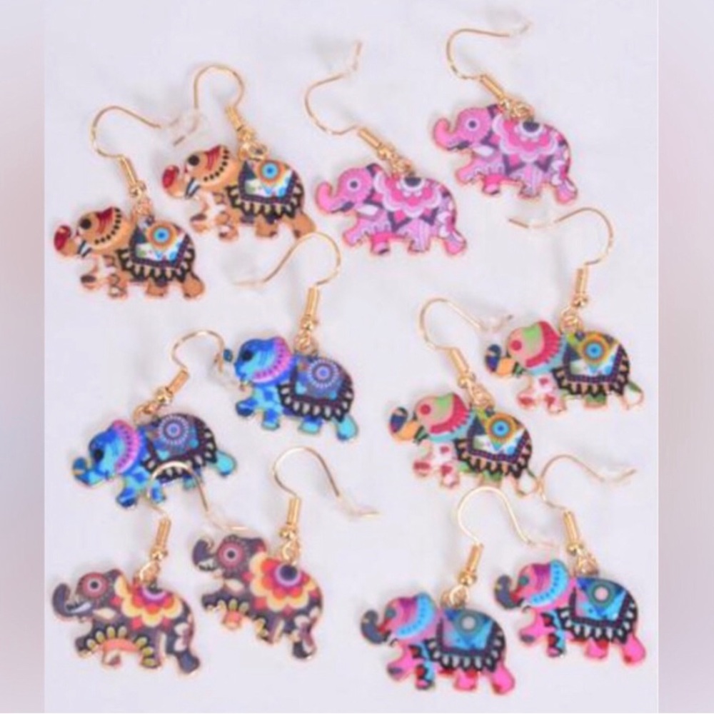 Colorful Boho Elephant Dangle Earrings